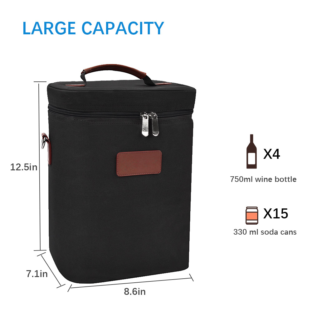 Lunch bag, red wine thermal bag, four - bottle wine cooler bag, outdoor picnic bag, picnic bag.