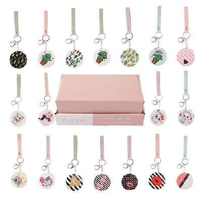Wholesale mini round pocket mirrors. Metal folding flip - cover. Portable and cute for girls. Creative hand - held makeup touch - up small mirrors with lanyards.