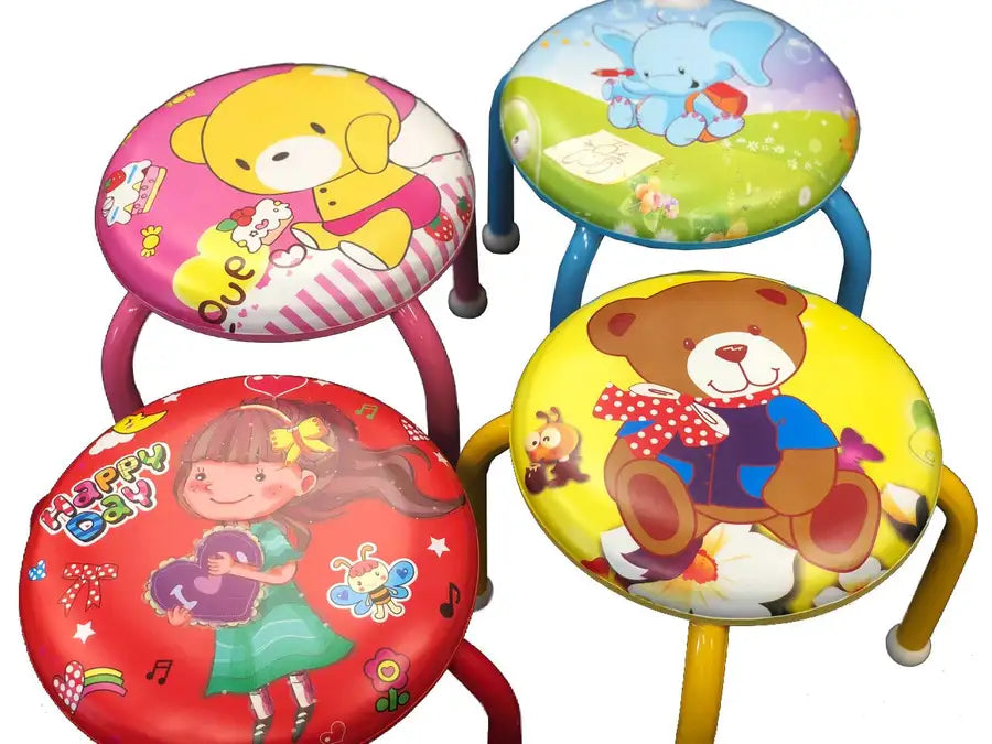 Hot - selling small leather round stools with cute cartoon patterns. Children's squeaky chairs. New - style short stools that can make sounds. Children's soft PU small round stools for household and kindergarten use