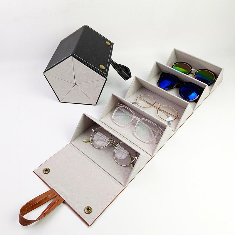Wholesale Leather Multi - compartment Eyeglass Cases, Simple Sunglass Storage Boxes, Portable and Large - Capacity Multi - fold Eyeglass Cases