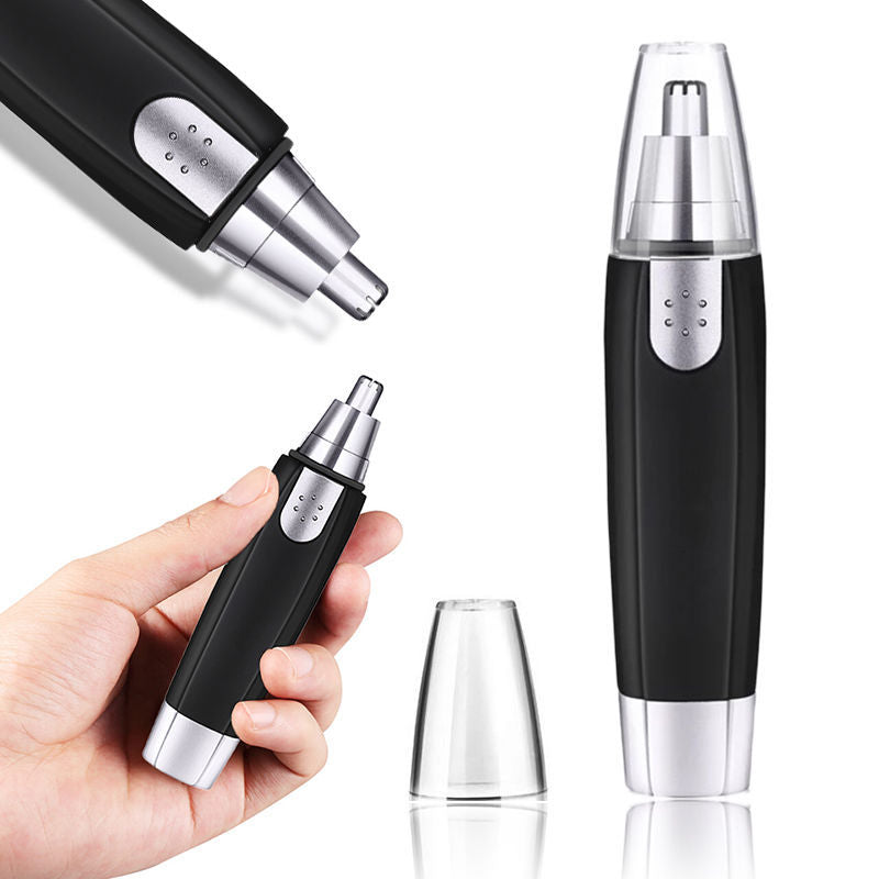 new - type electric nose hair trimmer for both men and women, a nasal cavity cleaner, a nose hair scissors, and a rechargeable hair - shaving device.
