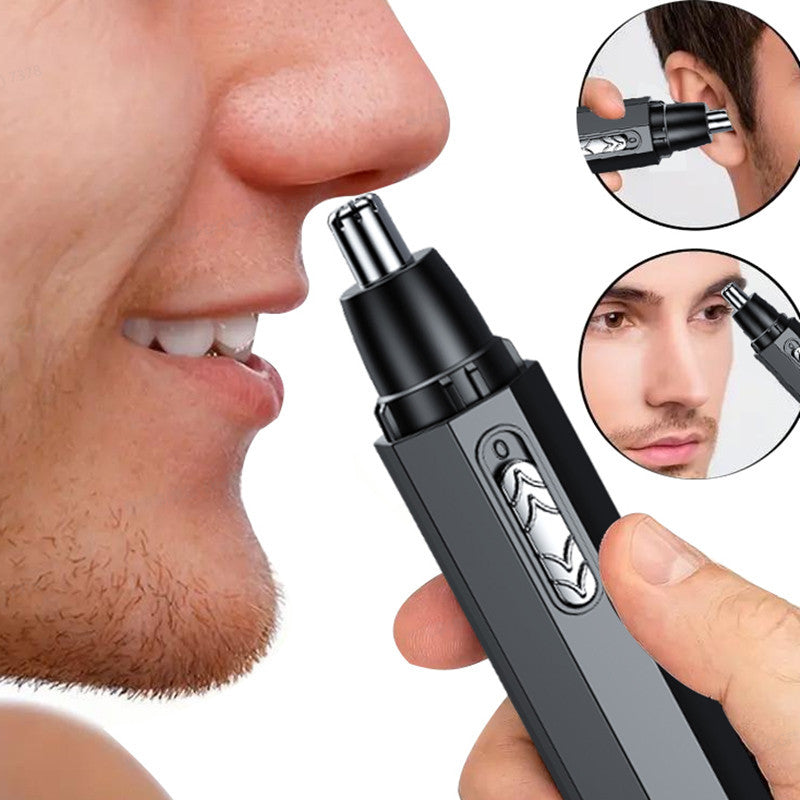 new - type electric nose hair trimmer for both men and women, a nasal cavity cleaner, a nose hair scissors, and a rechargeable hair - shaving device.