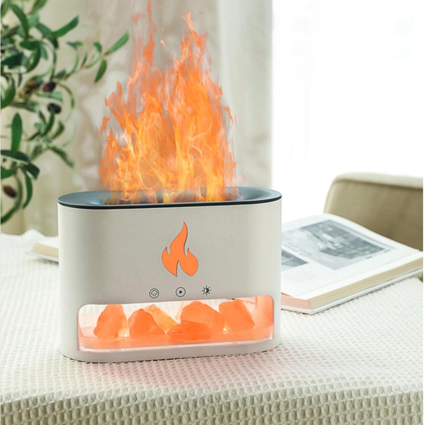 New style salt stone simulated flame aroma diffusersVolcano type aroma diffusers, lava type aroma diffusers. Large fog volume, small, USB powered, household air humidifiers. Essential oil diffusers