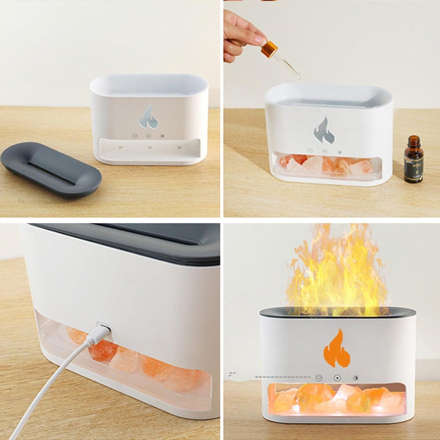 New style salt stone simulated flame aroma diffusersVolcano type aroma diffusers, lava type aroma diffusers. Large fog volume, small, USB powered, household air humidifiers. Essential oil diffusers
