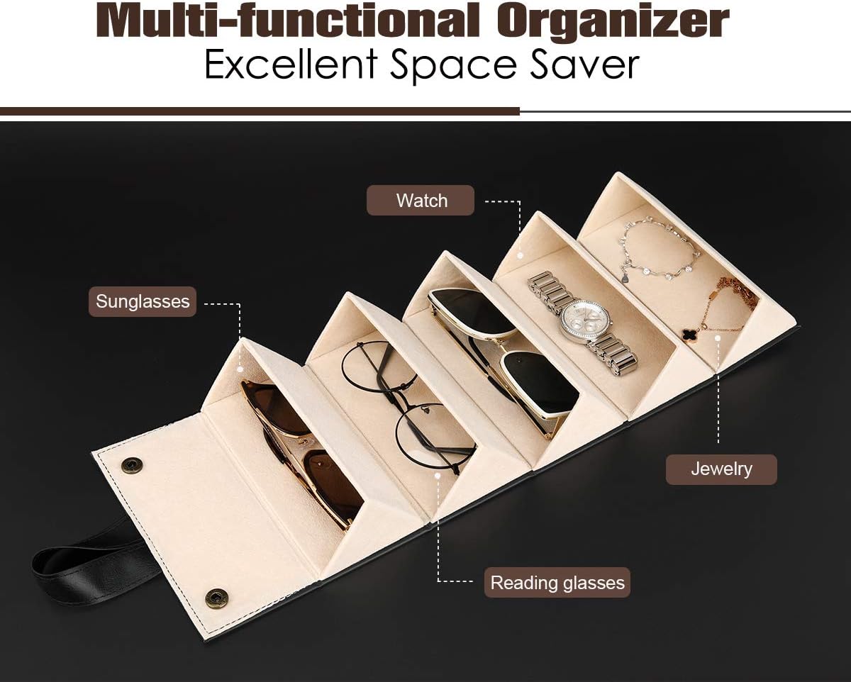 Wholesale Leather Multi - compartment Eyeglass Cases, Simple Sunglass Storage Boxes, Portable and Large - Capacity Multi - fold Eyeglass Cases