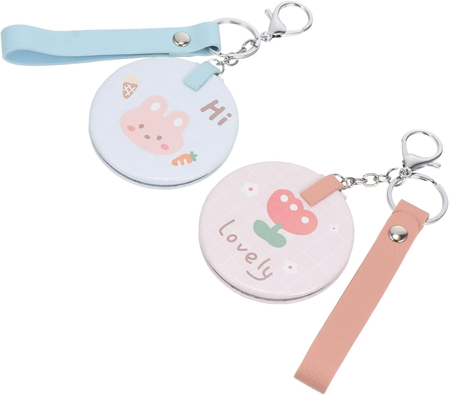 Wholesale mini round pocket mirrors. Metal folding flip - cover. Portable and cute for girls. Creative hand - held makeup touch - up small mirrors with lanyards.