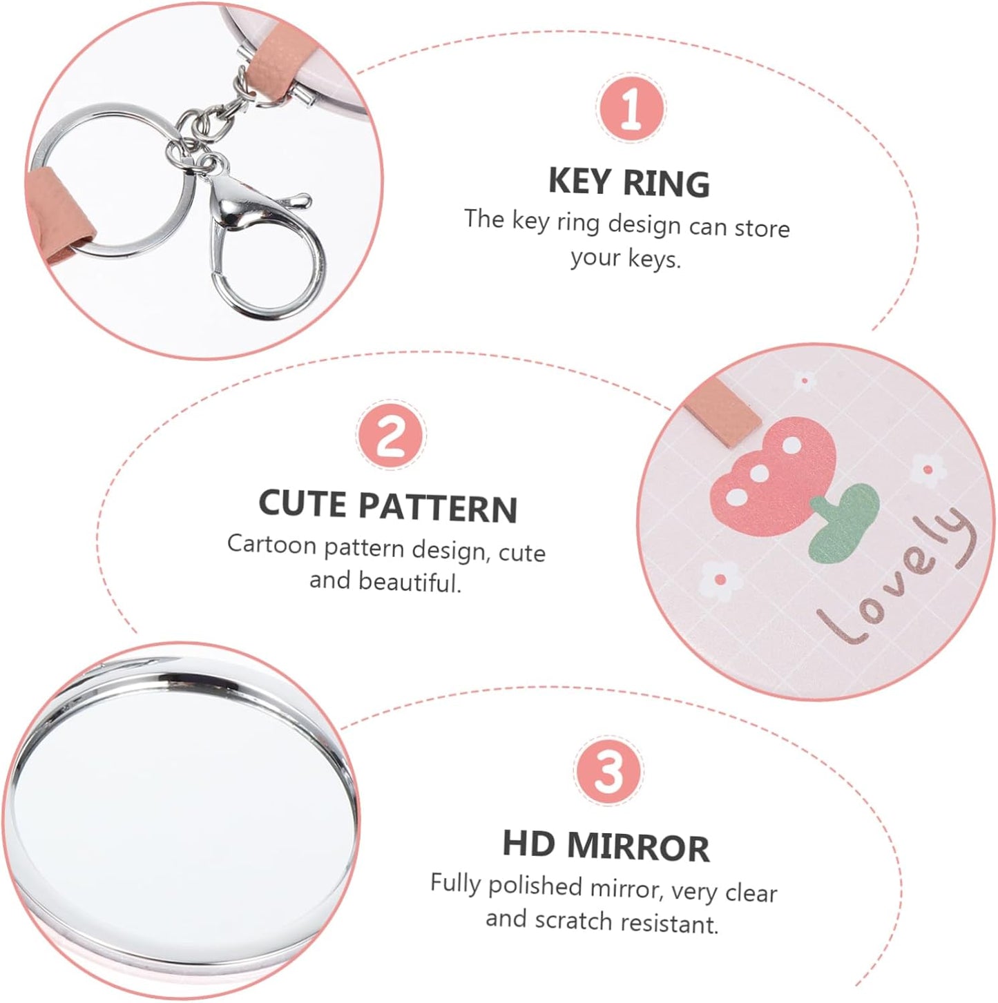 Wholesale mini round pocket mirrors. Metal folding flip - cover. Portable and cute for girls. Creative hand - held makeup touch - up small mirrors with lanyards.