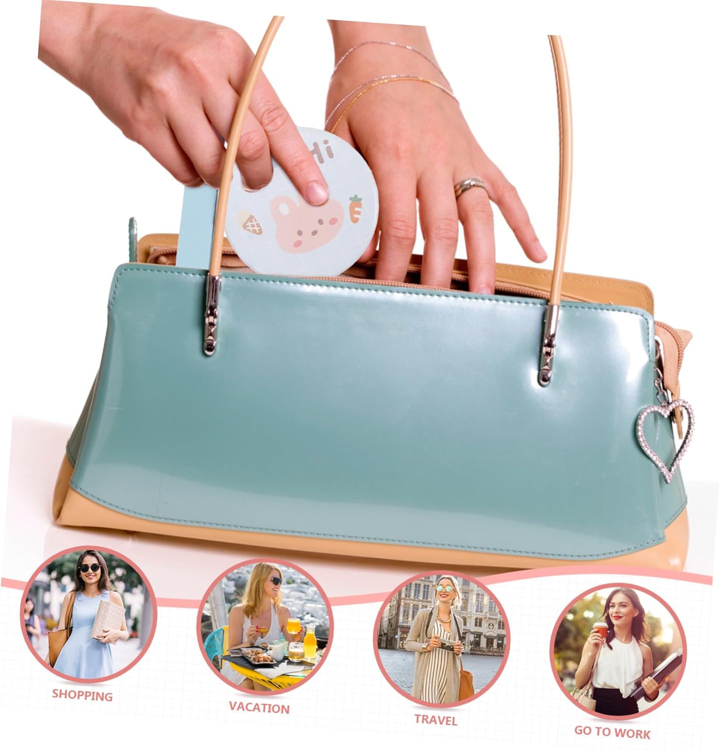 Wholesale mini round pocket mirrors. Metal folding flip - cover. Portable and cute for girls. Creative hand - held makeup touch - up small mirrors with lanyards.