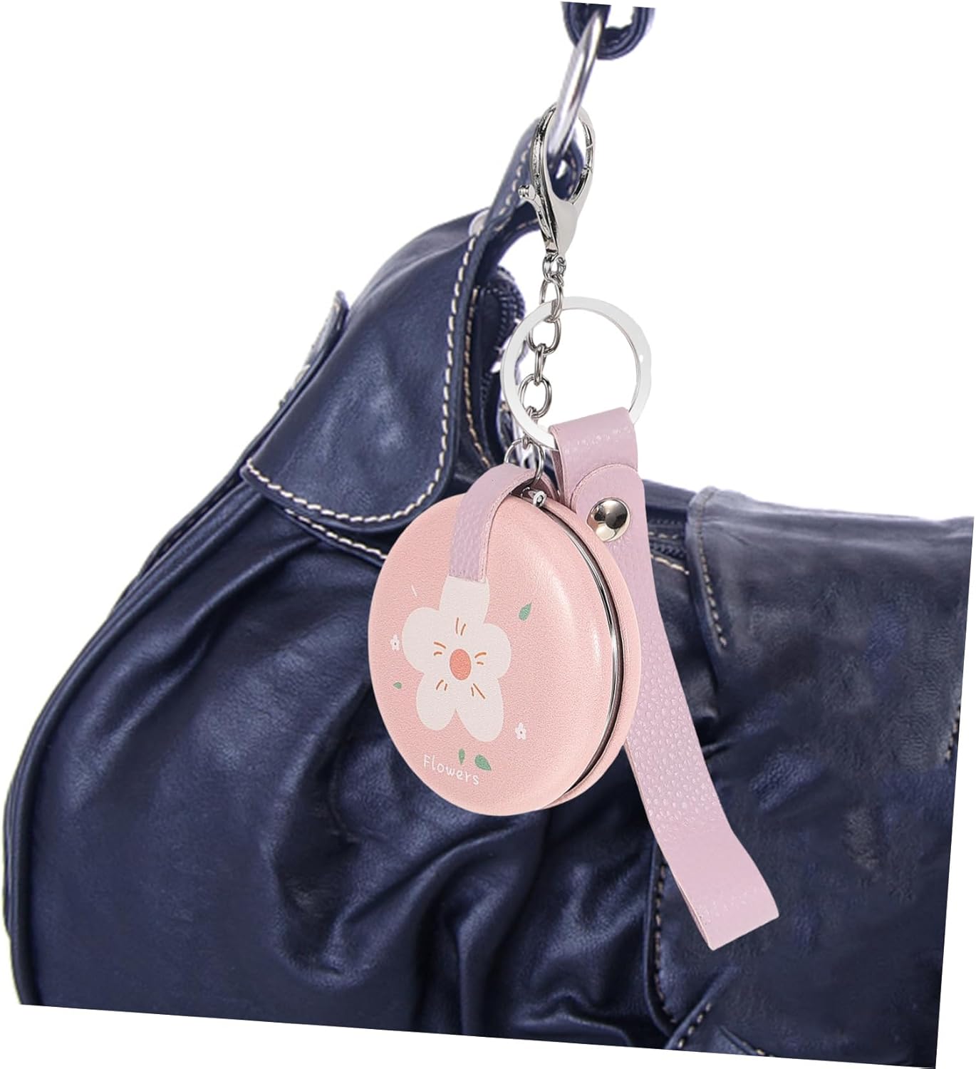 Wholesale mini round pocket mirrors. Metal folding flip - cover. Portable and cute for girls. Creative hand - held makeup touch - up small mirrors with lanyards.