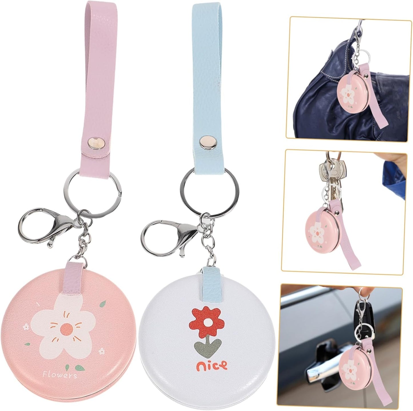 Wholesale mini round pocket mirrors. Metal folding flip - cover. Portable and cute for girls. Creative hand - held makeup touch - up small mirrors with lanyards.