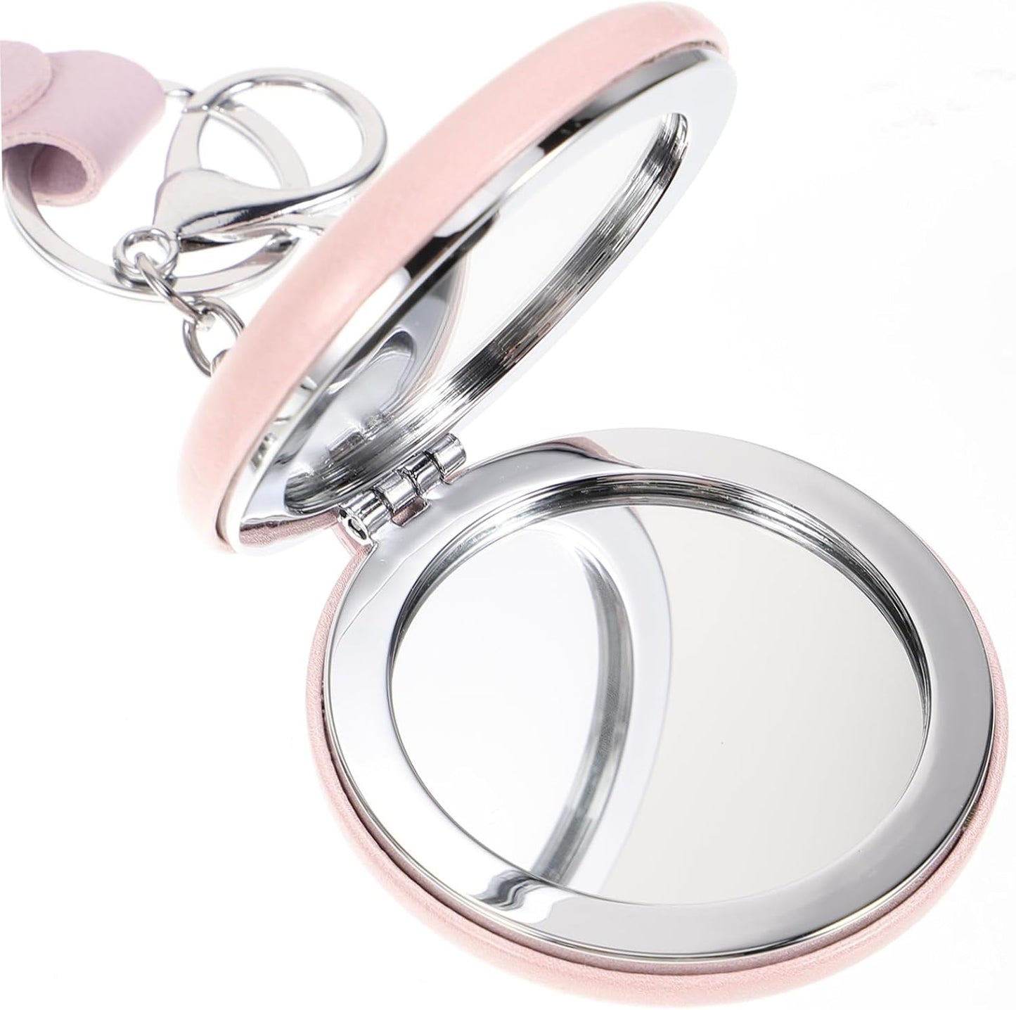Wholesale mini round pocket mirrors. Metal folding flip - cover. Portable and cute for girls. Creative hand - held makeup touch - up small mirrors with lanyards.