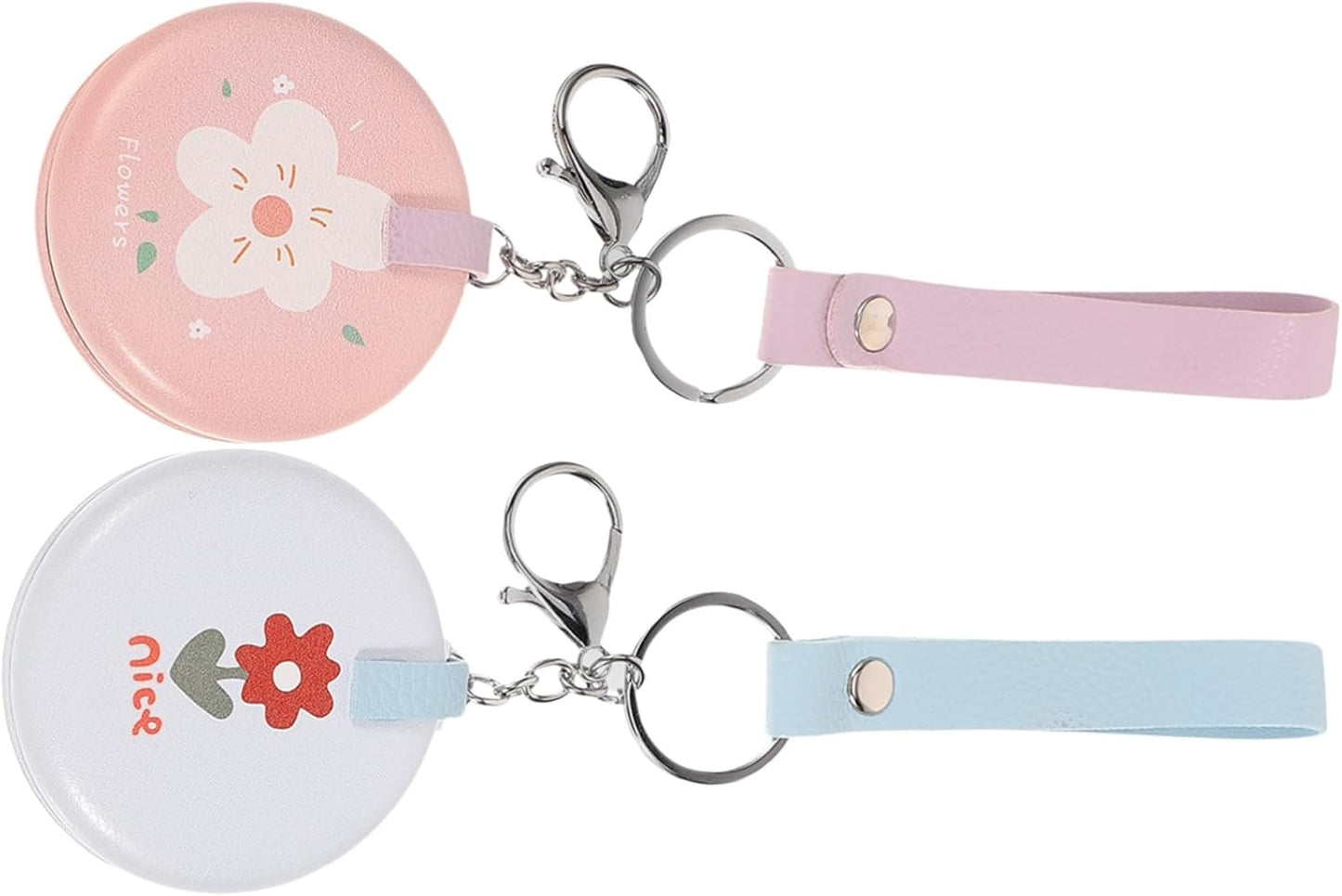 Wholesale mini round pocket mirrors. Metal folding flip - cover. Portable and cute for girls. Creative hand - held makeup touch - up small mirrors with lanyards.