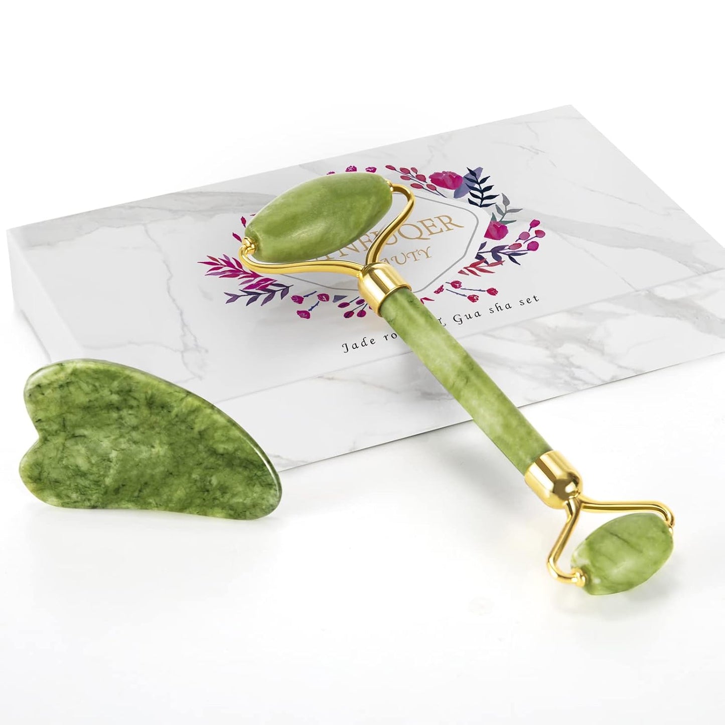Natural Facial Massager, Xiuyan Jade Roller, Jade Gua Sha Plate Set, Facial and Full - body Beauty Tool Made of Horn.