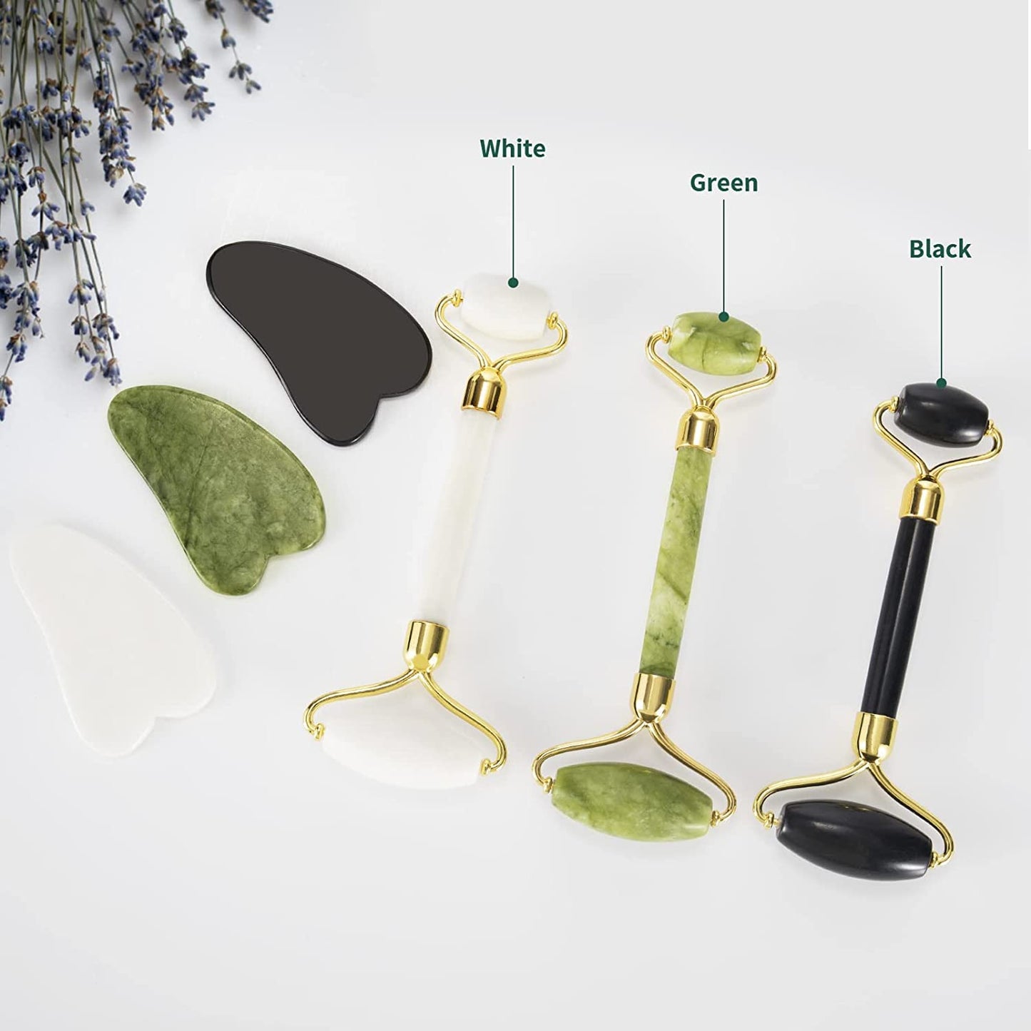 Natural Facial Massager, Xiuyan Jade Roller, Jade Gua Sha Plate Set, Facial and Full - body Beauty Tool Made of Horn.