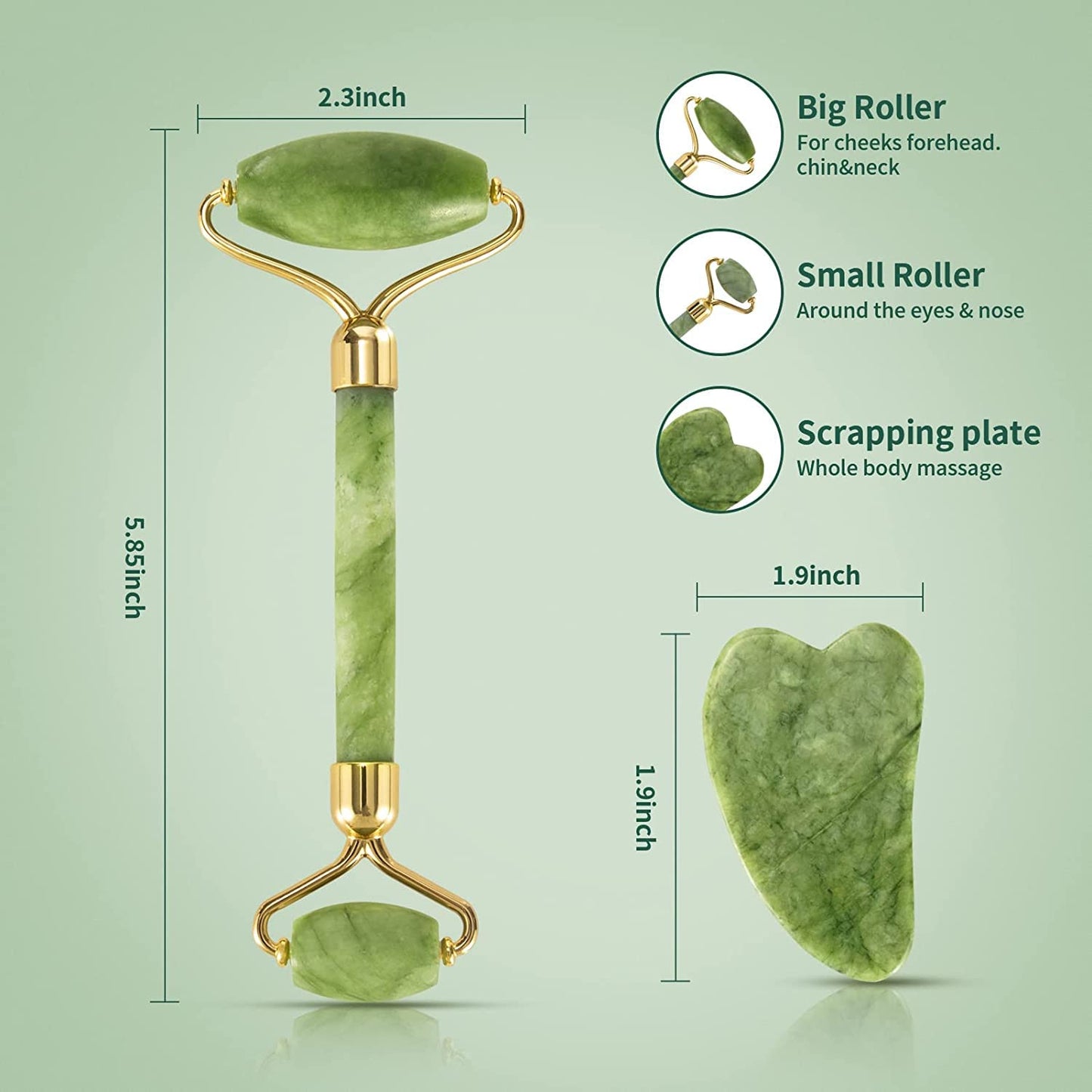 Natural Facial Massager, Xiuyan Jade Roller, Jade Gua Sha Plate Set, Facial and Full - body Beauty Tool Made of Horn.