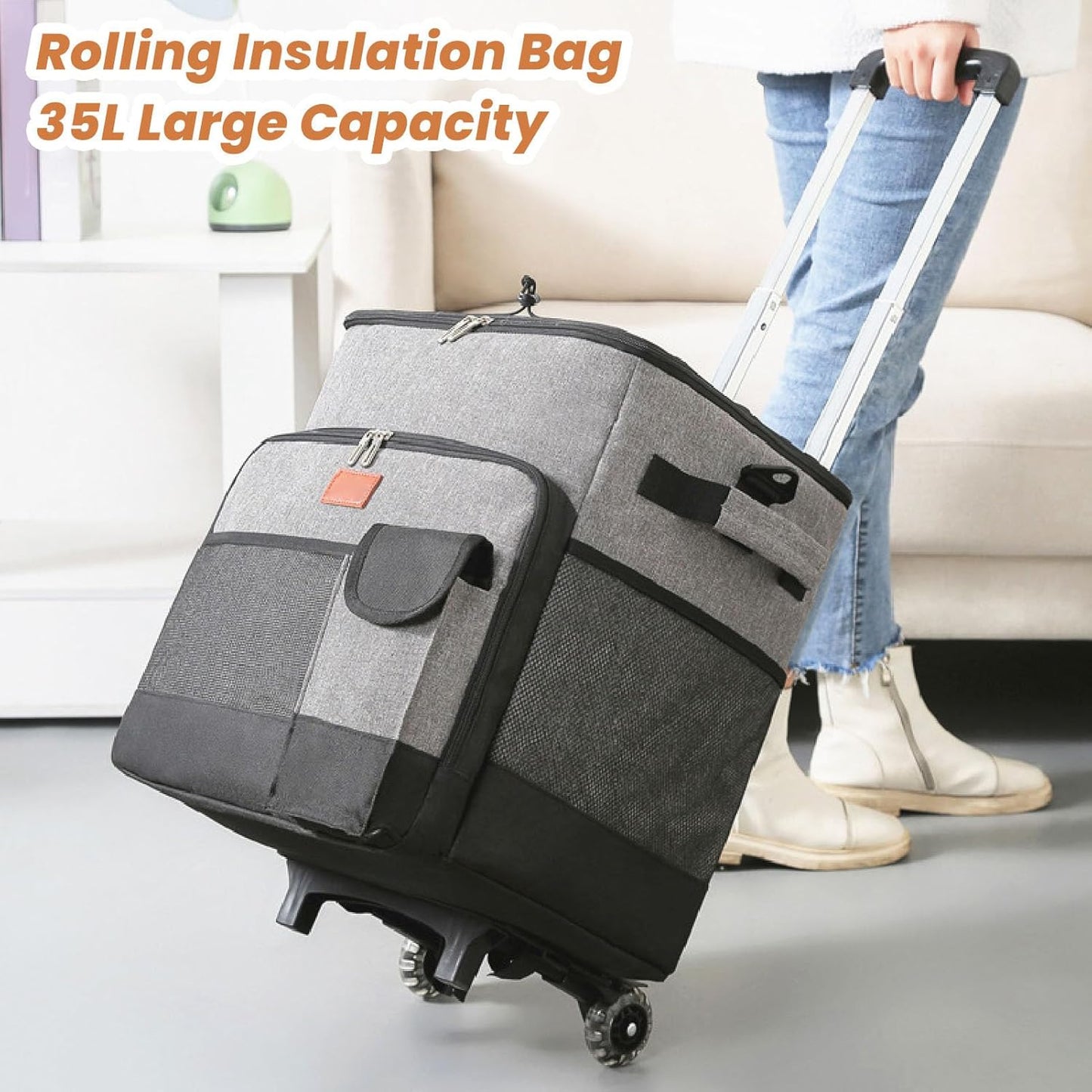 Portable Cooler Bag Camping Thermal Insulation Storage Organizer Waterproof & Leakproof Keep Hot & Cold 35L Large ty with Pull Rod for Outdoor Travel Camping Picnic Hiking Fishing Beach