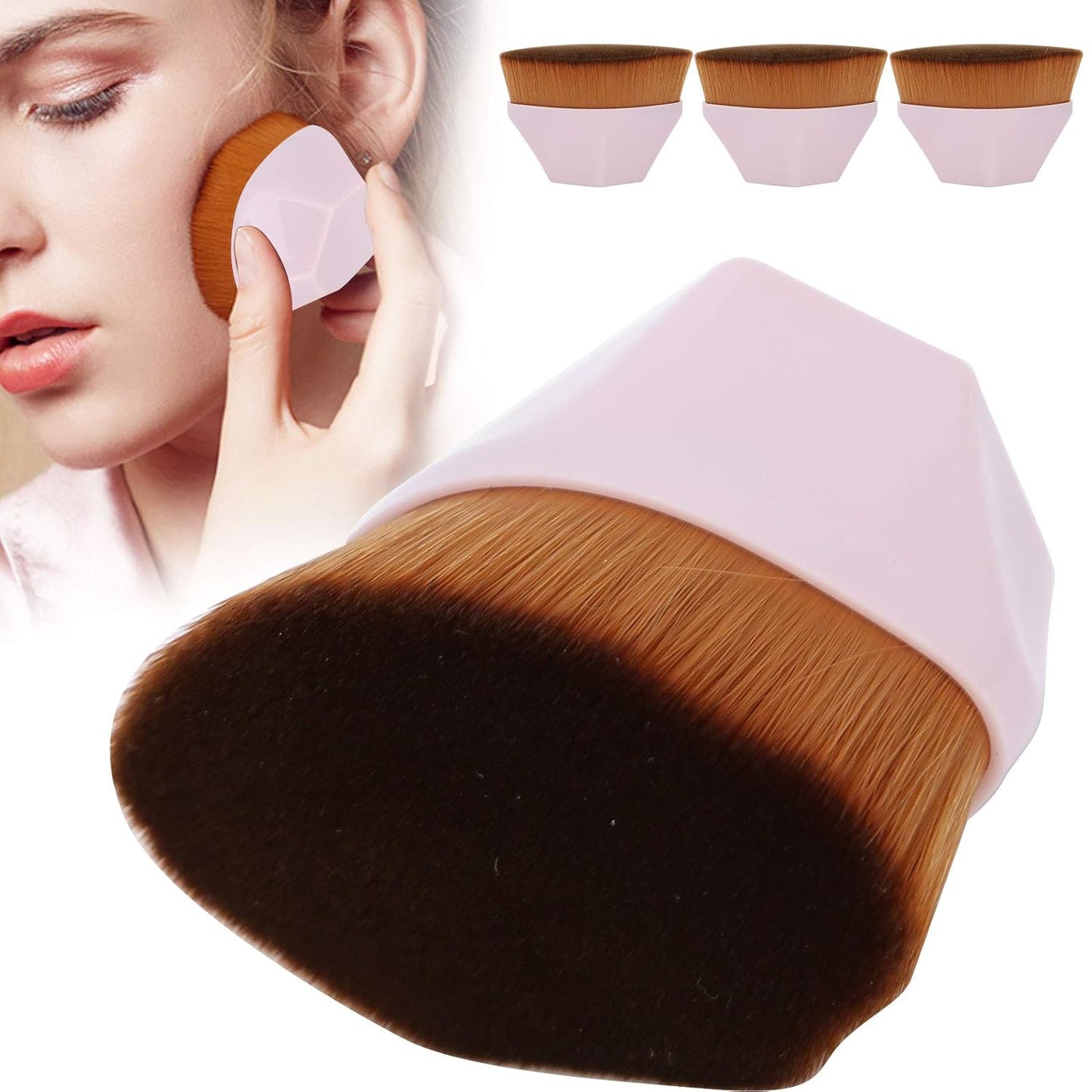 Hexagon Foundation Makeup Brush, High Density Flat Top Foundation Brush with Protective Case for Blending Liquid, Cream or Flawless Powder Cosmetics