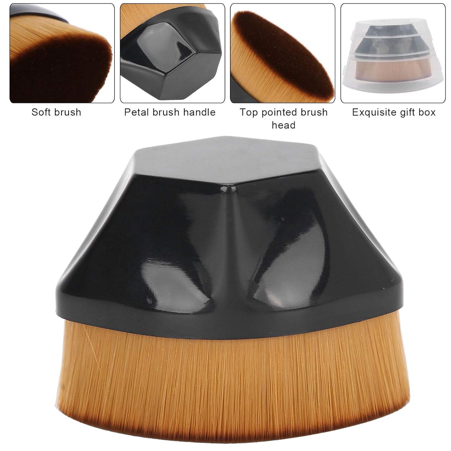 Hexagon Foundation Makeup Brush, High Density Flat Top Foundation Brush with Protective Case for Blending Liquid, Cream or Flawless Powder Cosmetics