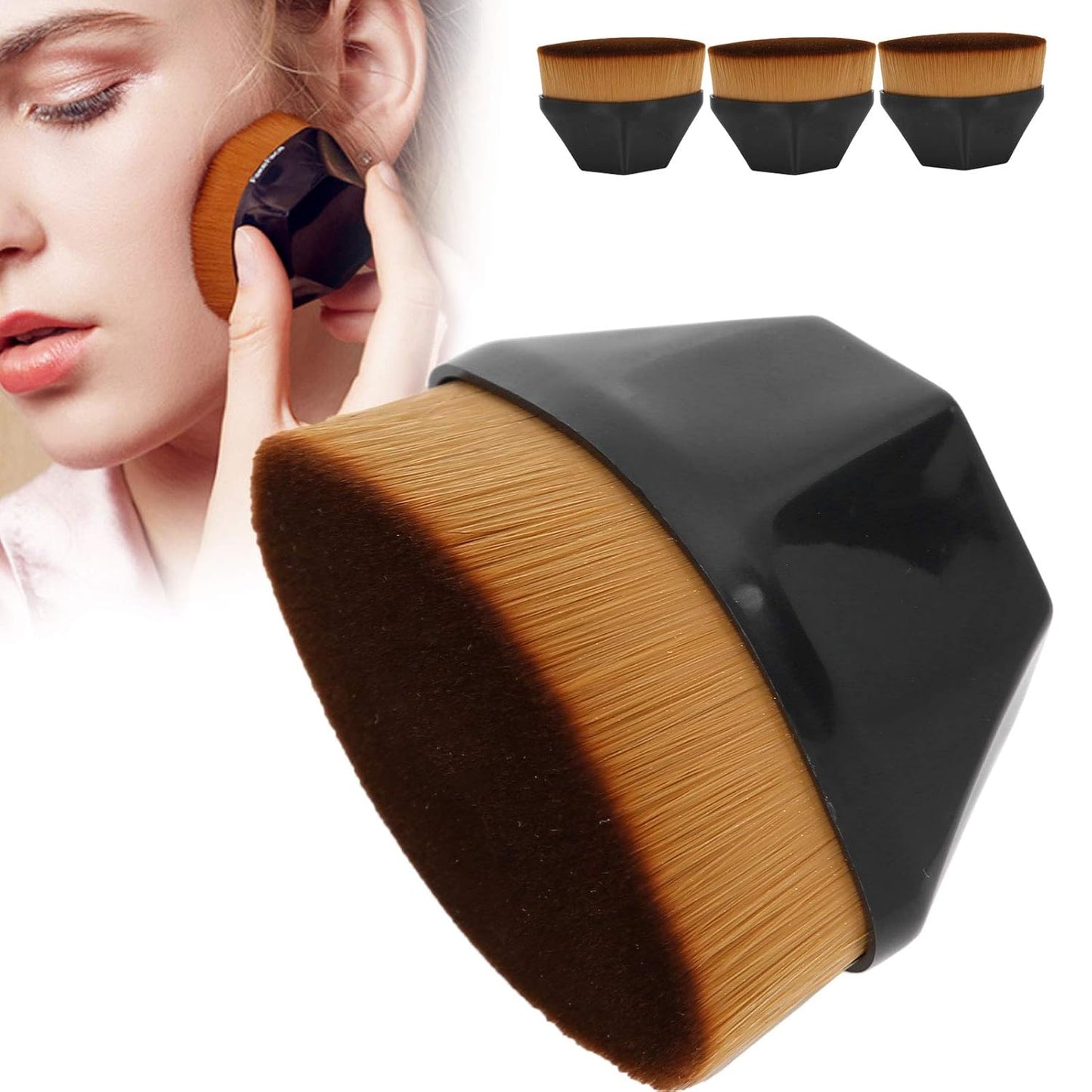 Hexagon Foundation Makeup Brush, High Density Flat Top Foundation Brush with Protective Case for Blending Liquid, Cream or Flawless Powder Cosmetics