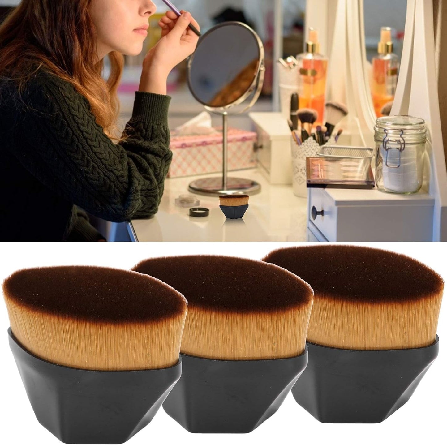 Hexagon Foundation Makeup Brush, High Density Flat Top Foundation Brush with Protective Case for Blending Liquid, Cream or Flawless Powder Cosmetics