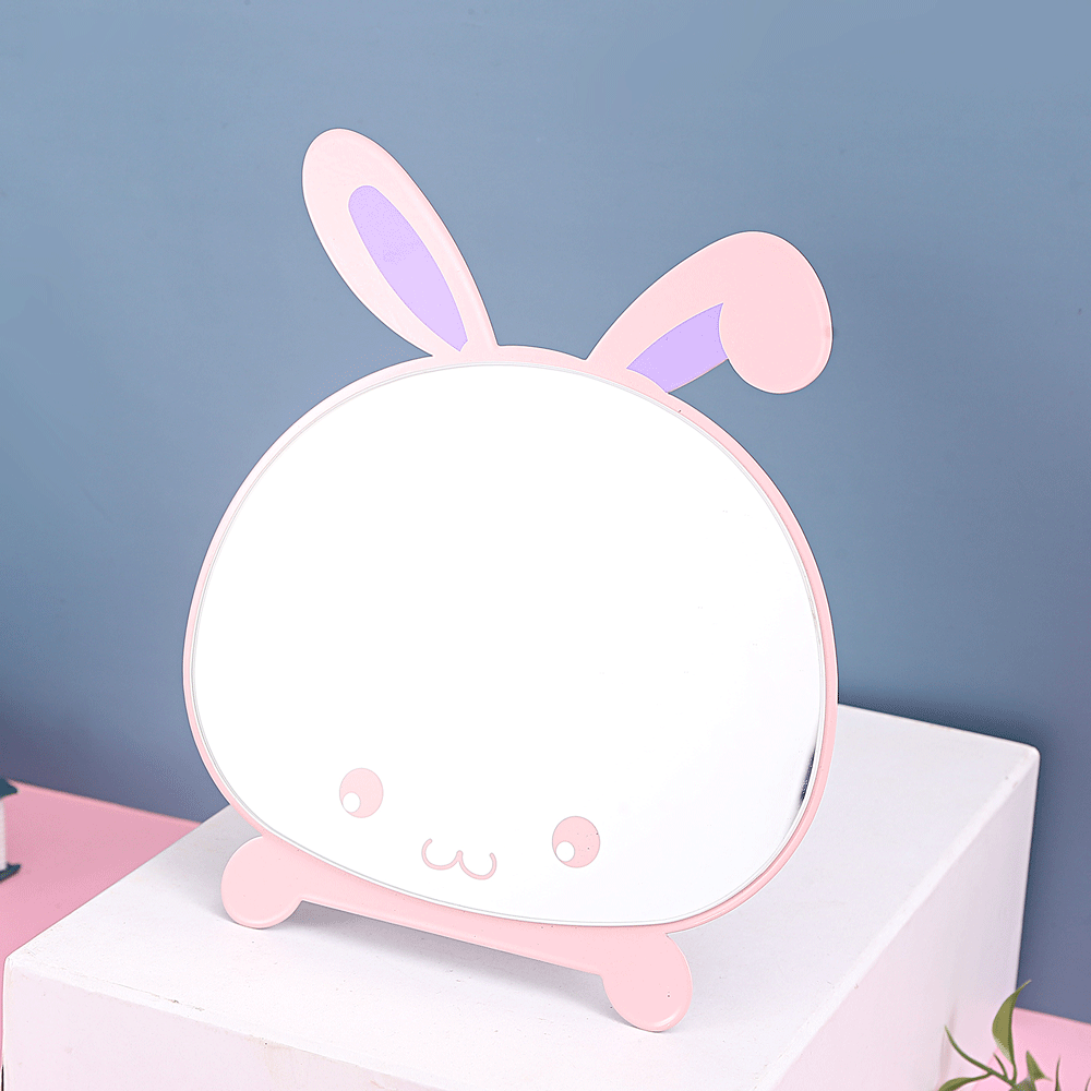 Cartoon - style simple folding table - top makeup mirrors. Cute and creative portable dressing mirrors with rabbit - shaped designs for desktop use