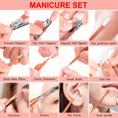 12 in 1 Nail Clippers Kit Stainless Steel Pedicure Grooming Set Full Function Nail Care Tools Manicure Set With PU Travel Case