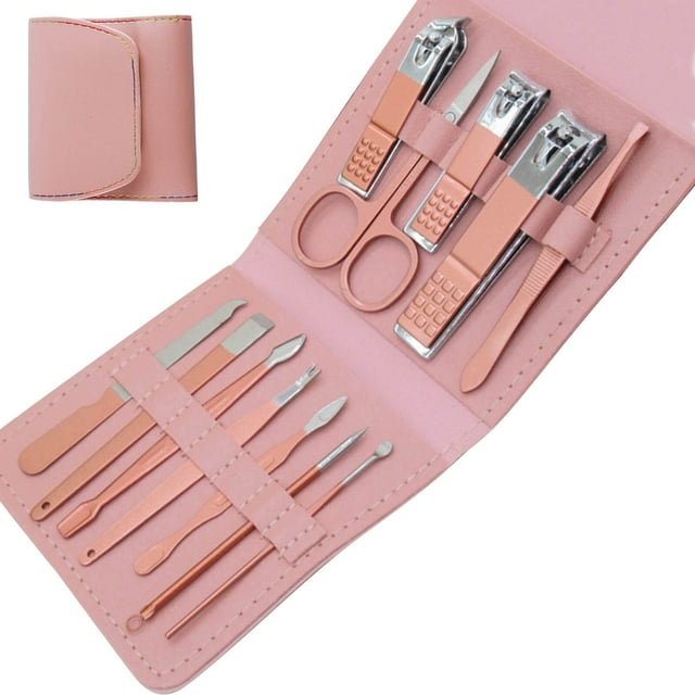 12 in 1 Nail Clippers Kit Stainless Steel Pedicure Grooming Set Full Function Nail Care Tools Manicure Set With PU Travel Case